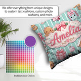 Custom Name Cute Gingerbread Girl Candy House Sweet Mint Stripe Square Filled Cushion Throw Pillow Sofa Bed Home Decor Zip Washable UK Made