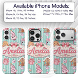 Cute Gingerbread Girl Candy House Sweet Mint Custom Name Protective Phone Case Mobile Cover Durable Everyday Smartphone Shock Resistant