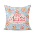 Custom Name Cute Gingerbread Cookies Candy Stars Blue Background Square Filled Cushion Throw Pillow Sofa Bed Home Decor Zip Washable UK Made