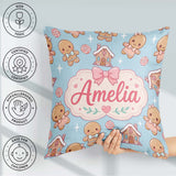Custom Name Cute Gingerbread Cookies Candy Stars Blue Background Square Filled Cushion Throw Pillow Sofa Bed Home Decor Zip Washable UK Made