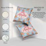 Custom Name Cute Gingerbread Cookies Candy Stars Blue Background Square Filled Cushion Throw Pillow Sofa Bed Home Decor Zip Washable UK Made