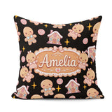 Custom Name Cute Gingerbread Cookies Candy Stars Black Seamless Square Filled Cushion Throw Pillow Sofa Bed Home Decor Zip Washable UK Made