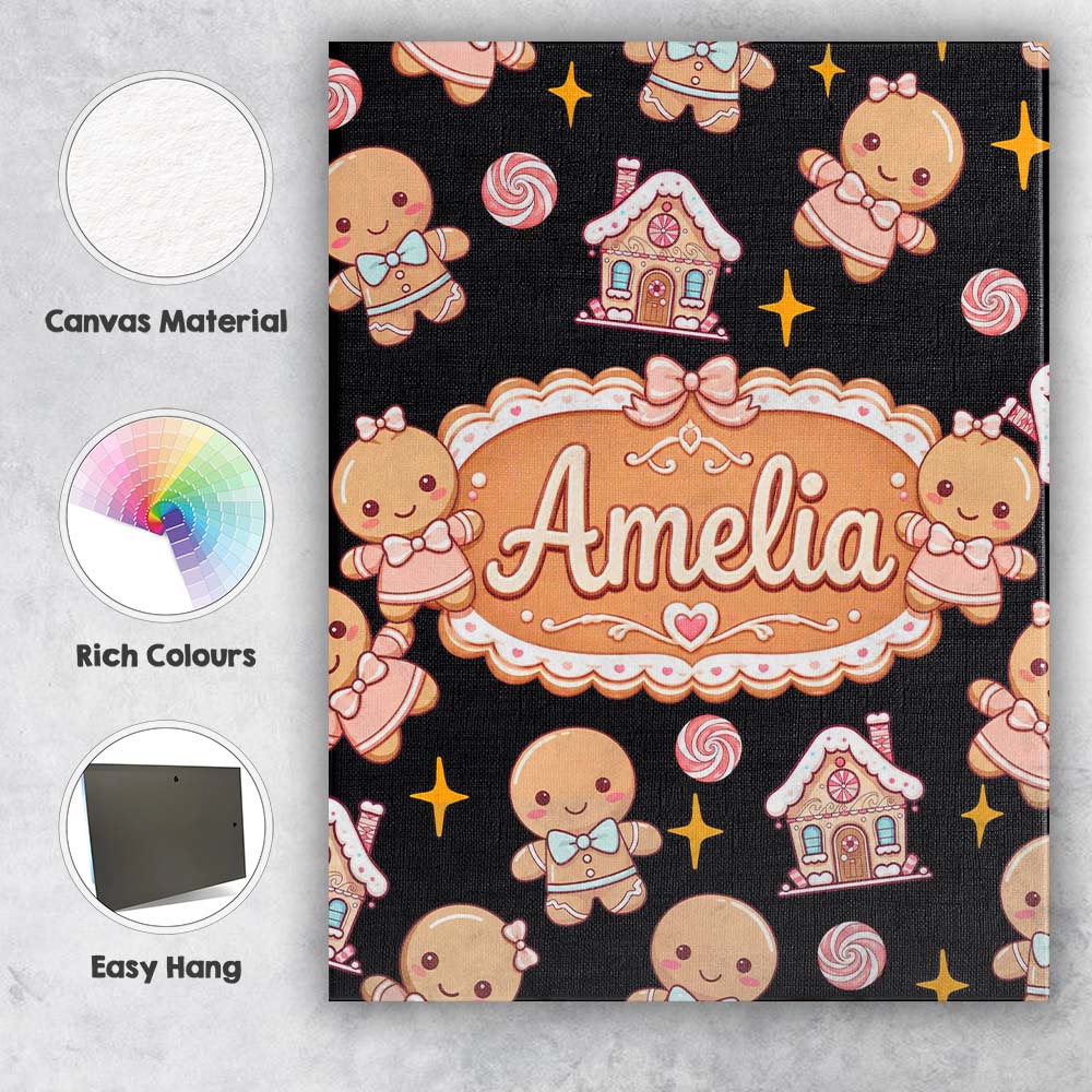 Personalised Name Cute Gingerbread Cookies Custom  Unique Gift Idea Elegant Feature Canvas Wall Art Print Decor Picture Ready to Hang