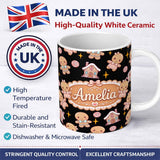 Personalized Custom Name Cute Gingerbread Cookies Candy Stars Black Background Seamless 11oz Ceramic Coffee Tea Mug White Large Handle