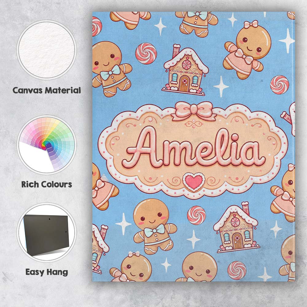 Personalised Name Cute Gingerbread Cookies Custom  Unique Gift Idea Elegant Feature Canvas Wall Art Print Decor Picture Ready to Hang