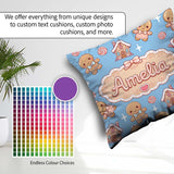 Custom Name Cute Gingerbread Cookies Candy House Blue Background Square Filled Cushion Throw Pillow Sofa Bed Home Decor Zip Washable UK Made