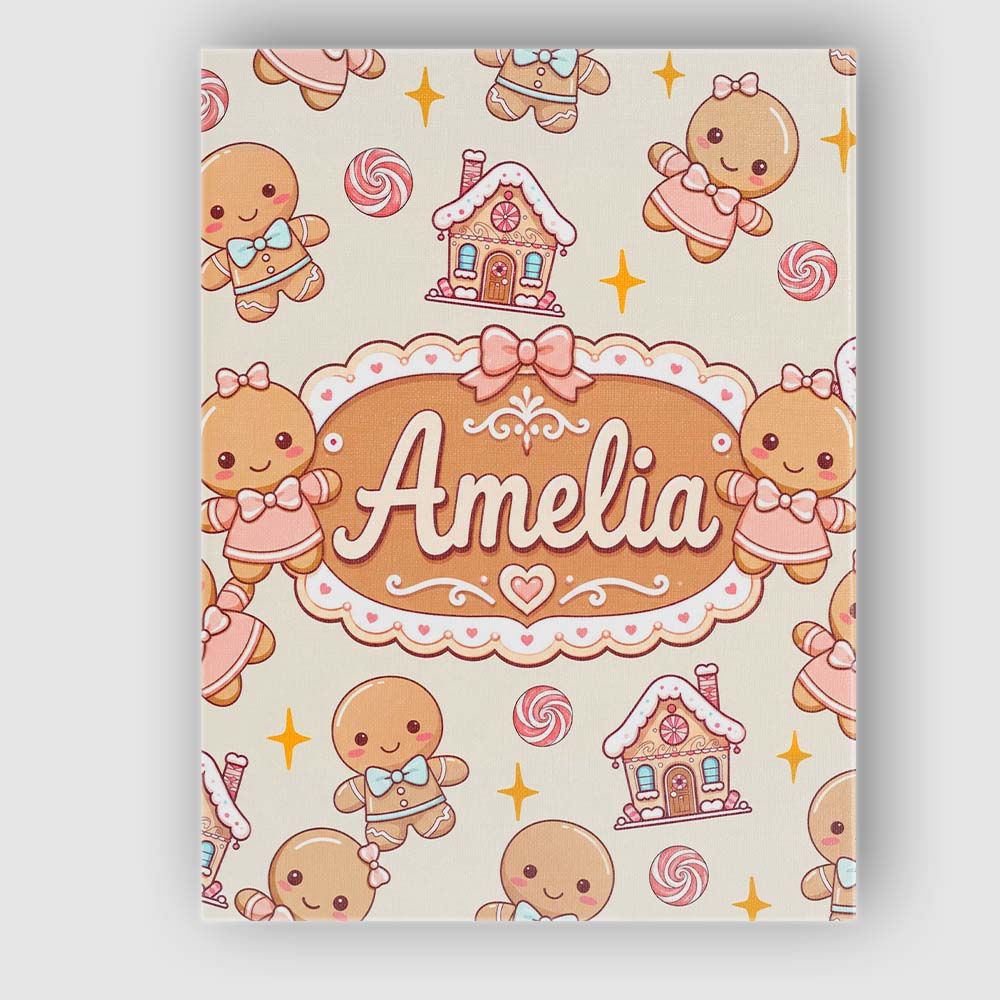 Personalised Name Cute Gingerbread Cookies Custom  Unique Gift Idea Elegant Feature Canvas Wall Art Print Decor Picture Ready to Hang