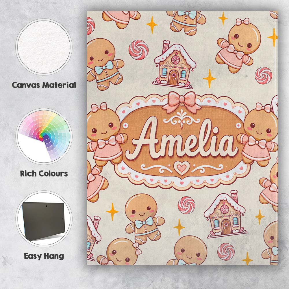 Personalised Name Cute Gingerbread Cookies Custom  Unique Gift Idea Elegant Feature Canvas Wall Art Print Decor Picture Ready to Hang