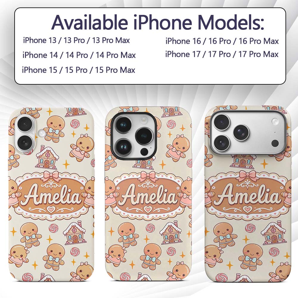 Cute Gingerbread Cookies Candy House Sweets Cream Custom Name Protective Phone Case Mobile Cover Durable Everyday Smartphone Shock Resistant