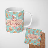 Personalized Custom Name Cute Gingerbread Cookies Candy House Sweets Mint Background 11oz Ceramic Coffee Tea Mug White Large Handle