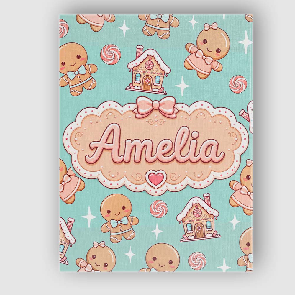 Personalised Name Cute Gingerbread Cookies Custom  Unique Gift Idea Elegant Feature Canvas Wall Art Print Decor Picture Ready to Hang