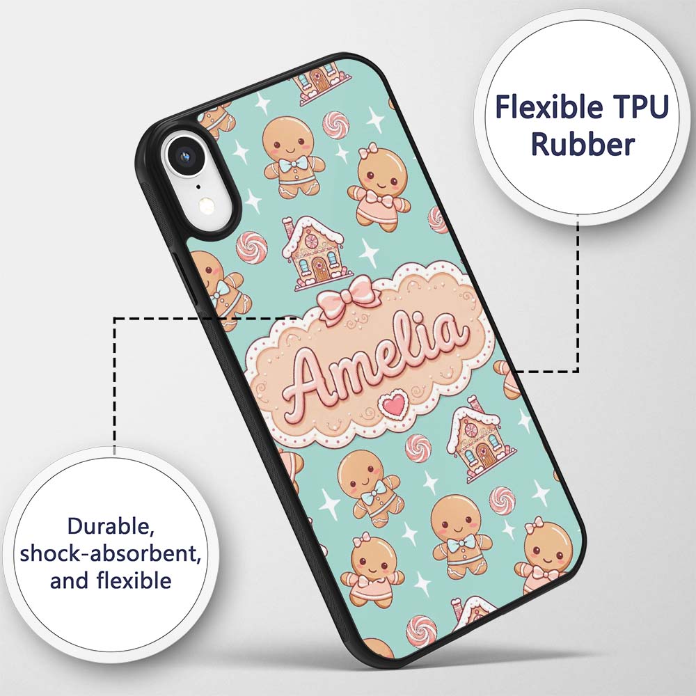 Cute Gingerbread Cookies Candy House Sweets Mint Custom Name Protective Phone Case Mobile Cover Durable Everyday Smartphone Shock Resistant