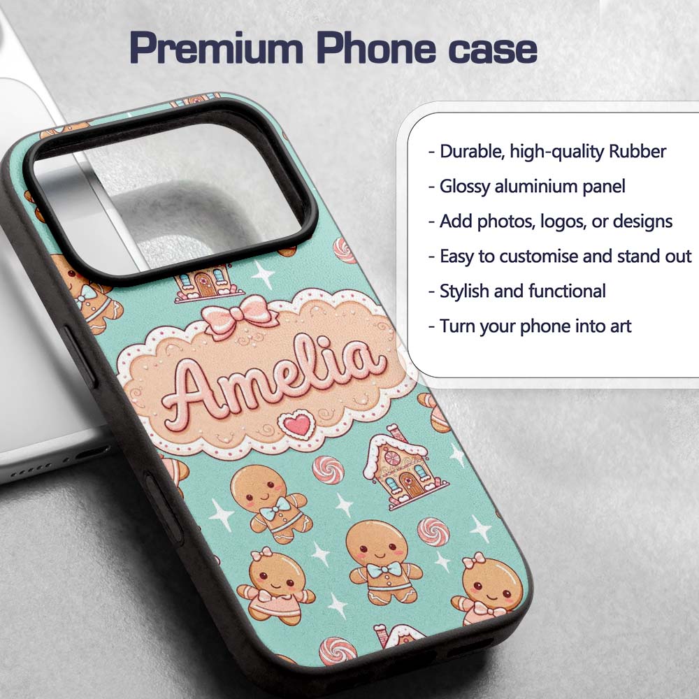 Cute Gingerbread Cookies Candy House Sweets Mint Custom Name Protective Phone Case Mobile Cover Durable Everyday Smartphone Shock Resistant