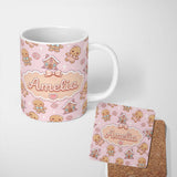 Personalized Custom Name Gingerbread Cookies Candy House Sweets Blush Pink Background 11oz Ceramic Coffee Tea Mug White Large Handle