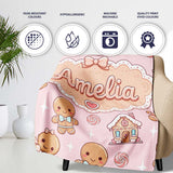 Gingerbread Cookies Candy House Sweets Blush Pink Background  Personalised Custom Name Super Soft Fleece Blanket Bed Sofa Throw