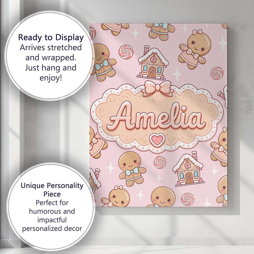 Personalised Name Gingerbread Cookies Candy Custom  Bespoke Interior Contemporary Canvas Wall Art Print Decor Picture Ready to Hang