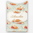 Croissant with Strawberries Soft Blue Dessert Seamless Pattern  Personalised Custom Name Super Soft Fleece Blanket Bed Sofa Throw