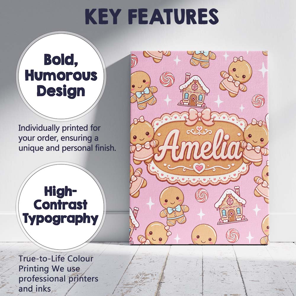 Personalised Name Gingerbread Cookies Candy Custom  Bespoke Interior Contemporary Canvas Wall Art Print Decor Picture Ready to Hang
