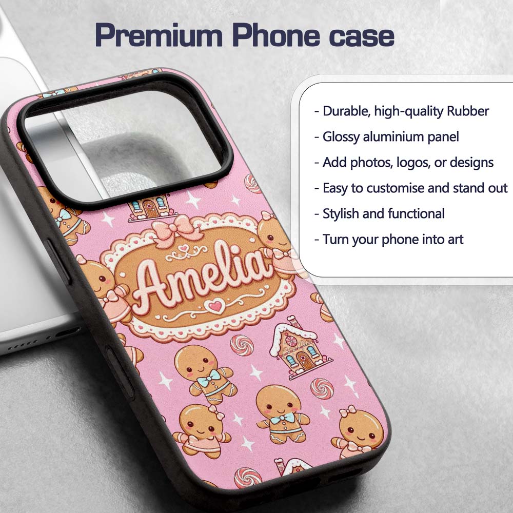 Gingerbread Cookies Candy House Sweets Soft Pink Custom Name Protective Phone Case Mobile Cover Durable Everyday Smartphone Shock Resistant