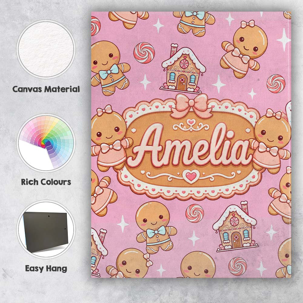 Personalised Name Gingerbread Cookies Candy Custom  Bespoke Interior Contemporary Canvas Wall Art Print Decor Picture Ready to Hang