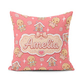Custom Name Gingerbread Cookies Candy House Sweets Red Seamless Square Filled Cushion Throw Pillow Sofa Bed Home Decor Zip Washable UK Made