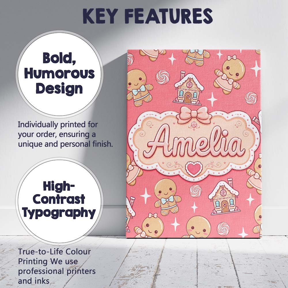 Personalised Name Cute Gingerbread Cookies Custom  Unique Gift Idea Elegant Feature Canvas Wall Art Print Decor Picture Ready to Hang