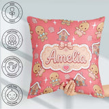 Custom Name Gingerbread Cookies Candy House Sweets Red Seamless Square Filled Cushion Throw Pillow Sofa Bed Home Decor Zip Washable UK Made