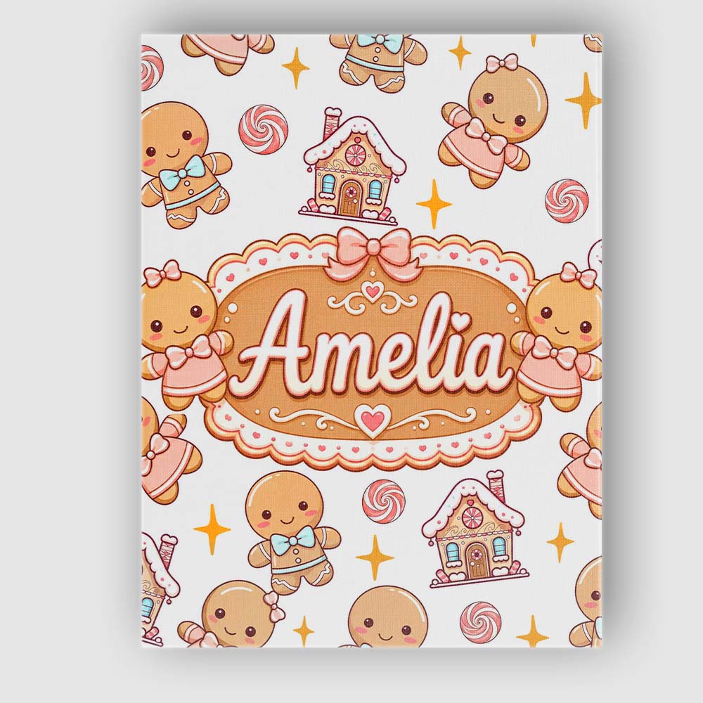 Personalised Name Cute Gingerbread Cookies Custom  Unique Gift Idea Elegant Feature Canvas Wall Art Print Decor Picture Ready to Hang