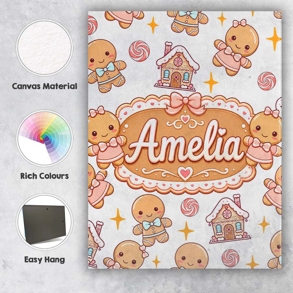 Personalised Name Cute Gingerbread Cookies Custom  Unique Gift Idea Elegant Feature Canvas Wall Art Print Decor Picture Ready to Hang
