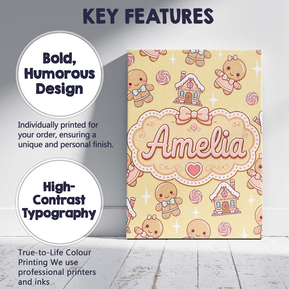 Personalised Name Gingerbread Cookies Candy Custom  Bespoke Interior Contemporary Canvas Wall Art Print Decor Picture Ready to Hang