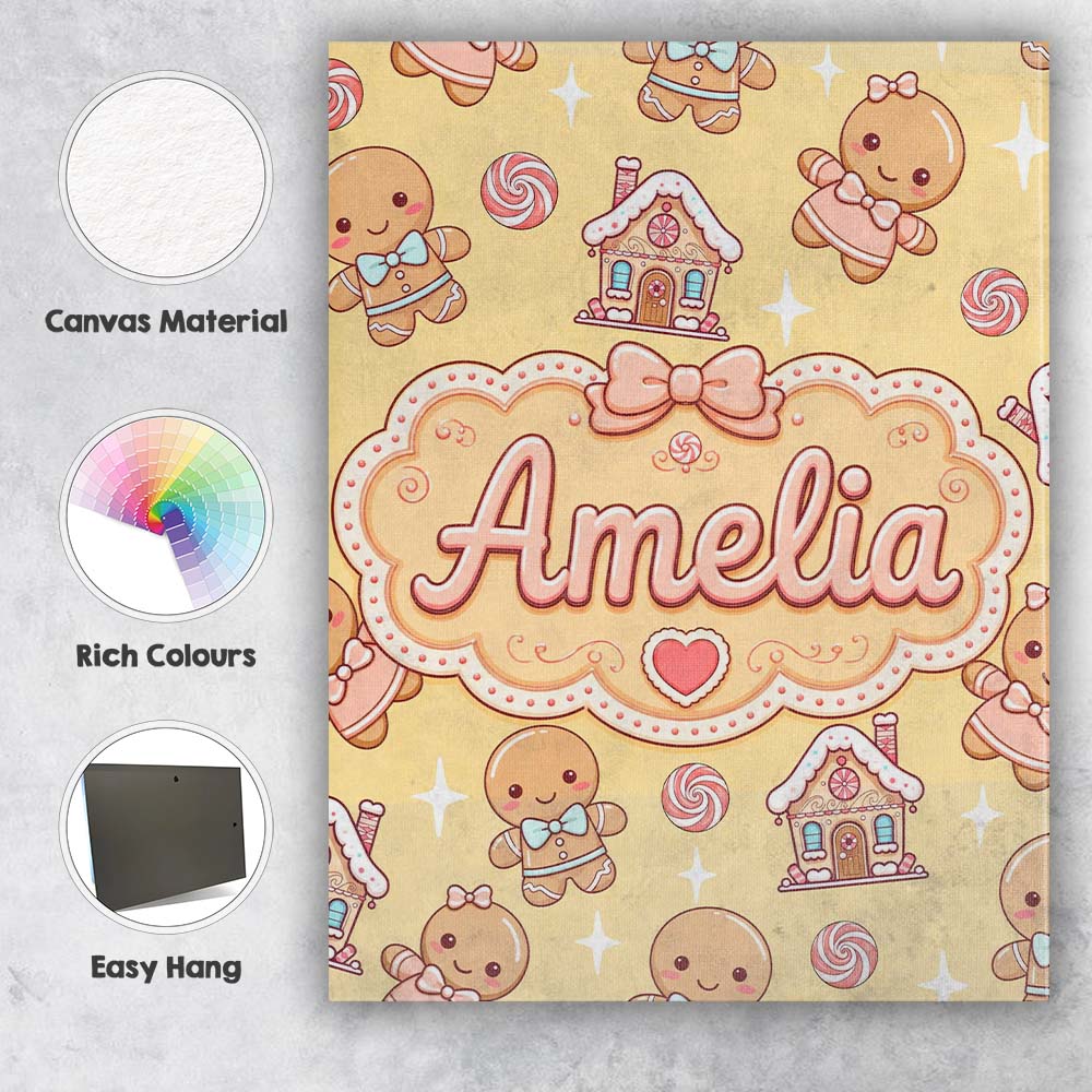 Personalised Name Gingerbread Cookies Candy Custom  Bespoke Interior Contemporary Canvas Wall Art Print Decor Picture Ready to Hang
