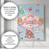 Personalised Name Christmas Gingerbread Custom  Modern Room Accent Elegant Feature Canvas Wall Art Print Decor Picture Ready to Hang