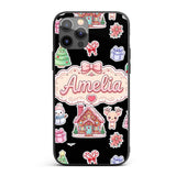 Christmas Gingerbread House Snowman Deer Seamless Custom Name Protective Phone Case Mobile Cover Durable Everyday Smartphone Shock Resistant