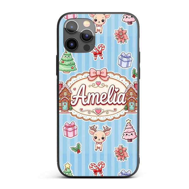 Christmas Gingerbread House Snowman Deer Seamless Custom Name Protective Phone Case Mobile Cover Durable Everyday Smartphone Shock Resistant