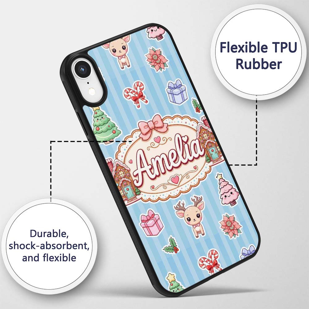 Christmas Gingerbread House Snowman Deer Seamless Custom Name Protective Phone Case Mobile Cover Durable Everyday Smartphone Shock Resistant