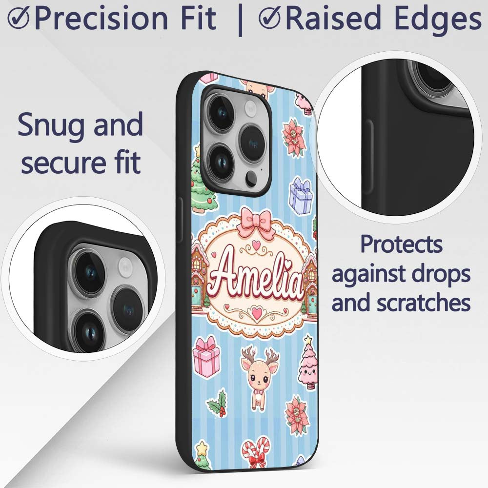 Christmas Gingerbread House Snowman Deer Seamless Custom Name Protective Phone Case Mobile Cover Durable Everyday Smartphone Shock Resistant