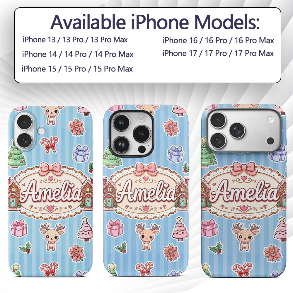 Christmas Gingerbread House Snowman Deer Seamless Custom Name Protective Phone Case Mobile Cover Durable Everyday Smartphone Shock Resistant