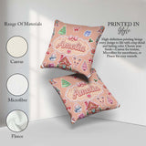 Custom Name Christmas House Snowman Candy Seamless Pattern Peach Square Filled Cushion Throw Pillow Sofa Bed Home Decor Zip Washable UK Made
