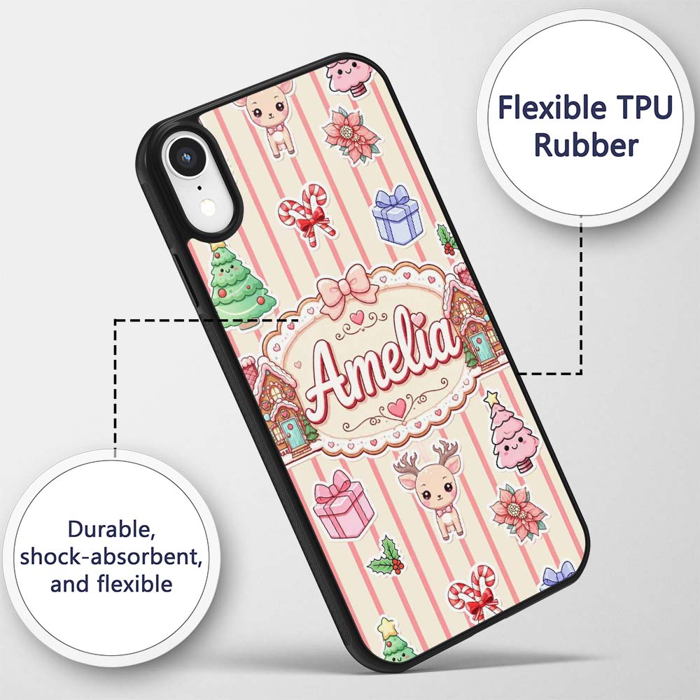 Christmas Gingerbread House Snowman Seamless Custom Name Protective Phone Case Mobile Cover Durable Everyday Smartphone Shock Resistant