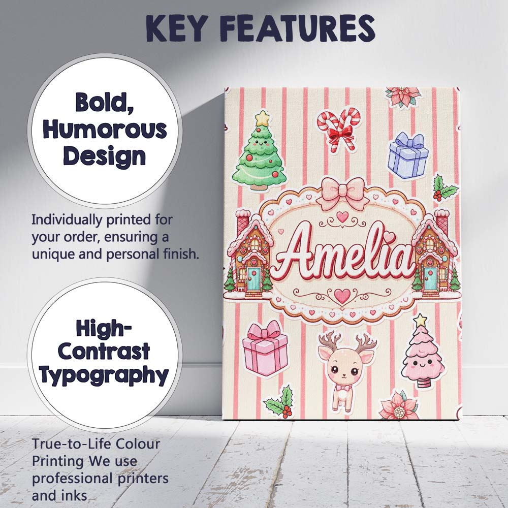 Personalised Name Christmas Gingerbread Custom  Modern Room Accent Elegant Feature Canvas Wall Art Print Decor Picture Ready to Hang