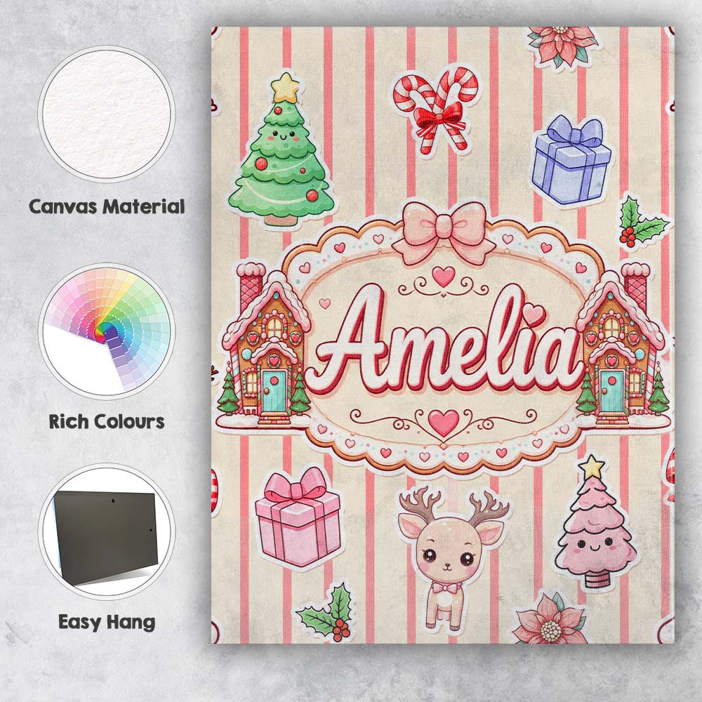 Personalised Name Christmas Gingerbread Custom  Modern Room Accent Elegant Feature Canvas Wall Art Print Decor Picture Ready to Hang