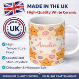 Personalized Custom Name Cute Starfish Shell Cartoon Ocean Animal Pattern Cute Unique Gift 11oz Ceramic Coffee Tea Mug White Large Handle