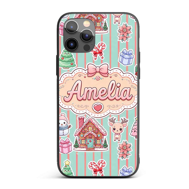 Christmas Gingerbread House Snowman Seamless Custom Name Protective Phone Case Mobile Cover Durable Everyday Smartphone Shock Resistant