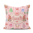 Custom Name Christmas House Snowman Seamless Pattern Pink Stripe Square Filled Cushion Throw Pillow Sofa Bed Home Decor Zip Washable UK Made