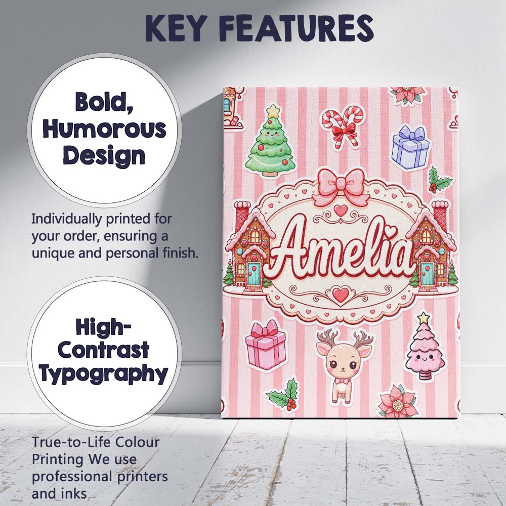 Personalised Name Christmas Gingerbread Custom  Modern Room Accent Elegant Feature Canvas Wall Art Print Decor Picture Ready to Hang