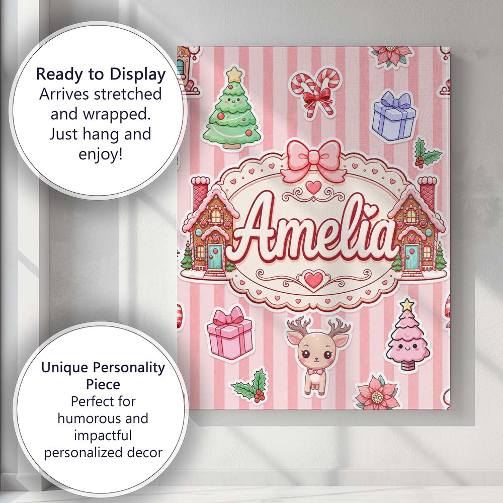 Personalised Name Christmas Gingerbread Custom  Modern Room Accent Elegant Feature Canvas Wall Art Print Decor Picture Ready to Hang