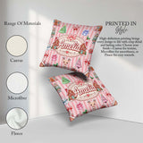 Custom Name Christmas House Snowman Seamless Pattern Pink Stripe Square Filled Cushion Throw Pillow Sofa Bed Home Decor Zip Washable UK Made