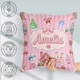 Custom Name Christmas House Snowman Seamless Pattern Rose Stripe Square Filled Cushion Throw Pillow Sofa Bed Home Decor Zip Washable UK Made