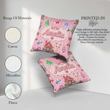 Custom Name Christmas House Snowman Seamless Pattern Rose Stripe Square Filled Cushion Throw Pillow Sofa Bed Home Decor Zip Washable UK Made