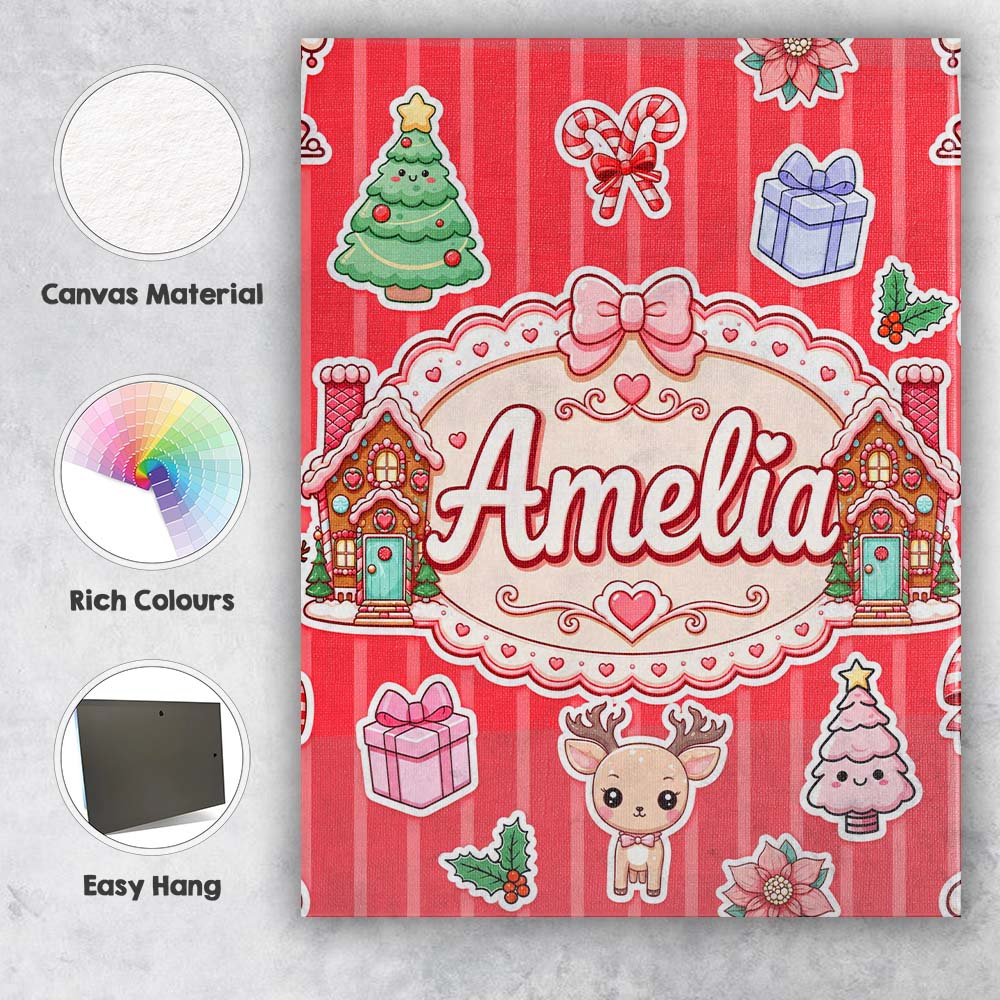 Personalised Name Christmas Gingerbread Custom  Modern Room Accent Elegant Feature Canvas Wall Art Print Decor Picture Ready to Hang